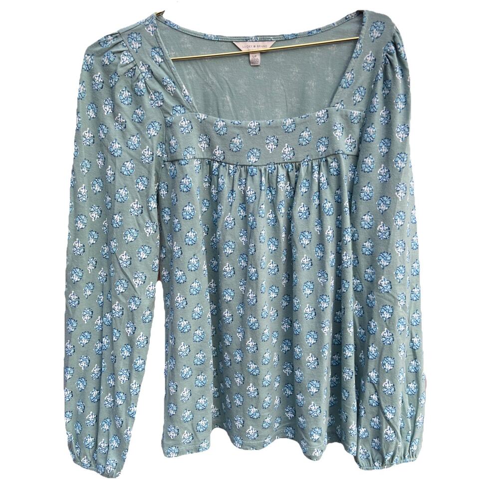 Lucky Brand Babydoll Top SMALL PETITE Sage Floral Print Cottagecore Fairy Retro